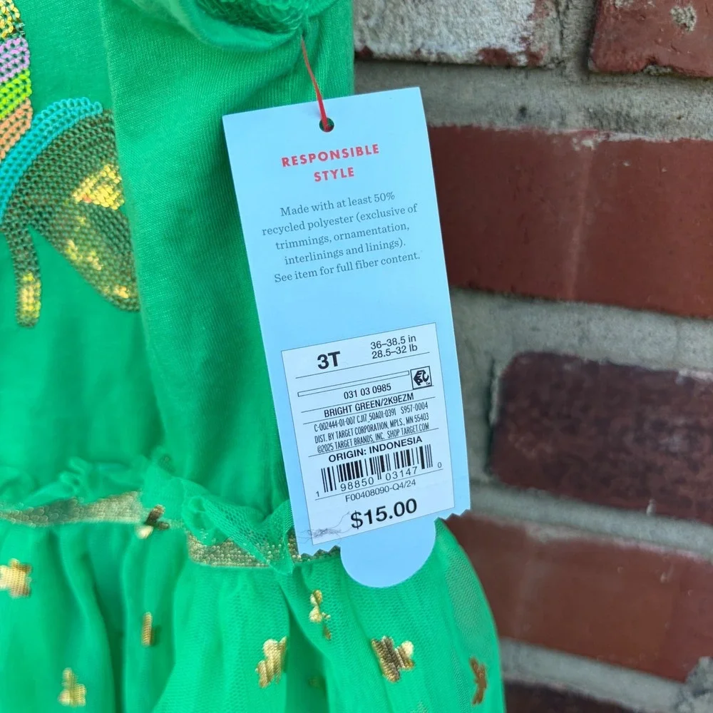 Cat & Jack Girls St Patricks Day Shamrock Tutu Dress Green Gold Sequin 3T NWT